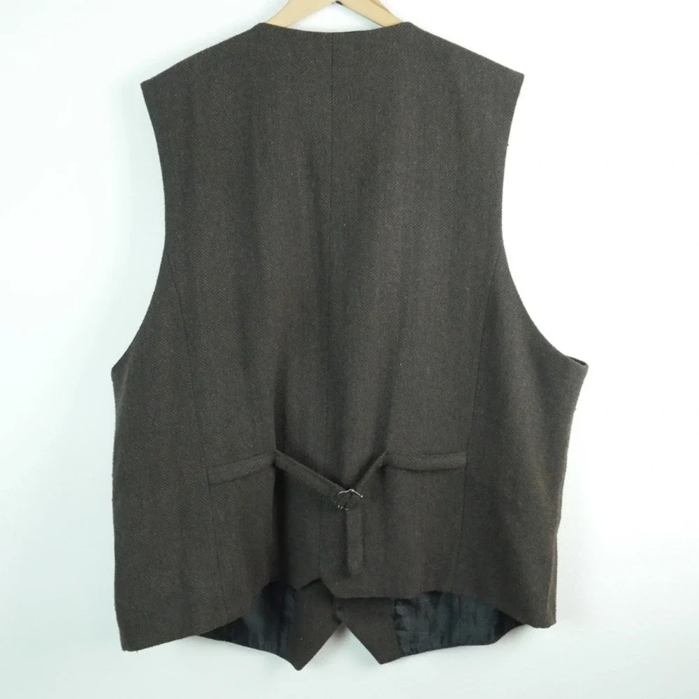 Celtic Ranchwear Mens Brown Herringbone Wool Blnd Vest 3XL Irish Waistcoat Tweed